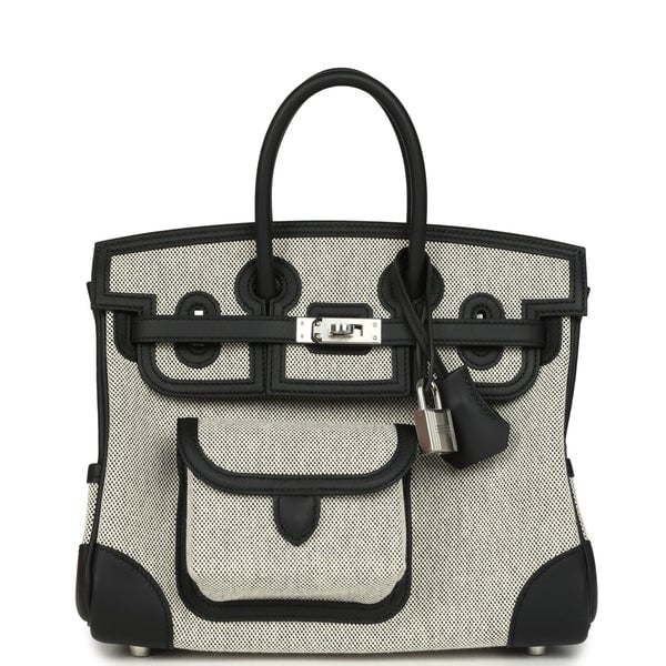 Hermes Hermes Birkin 25 Cargo Ecru-Black Toile H Canvas and Black Swift Palladium Hardware