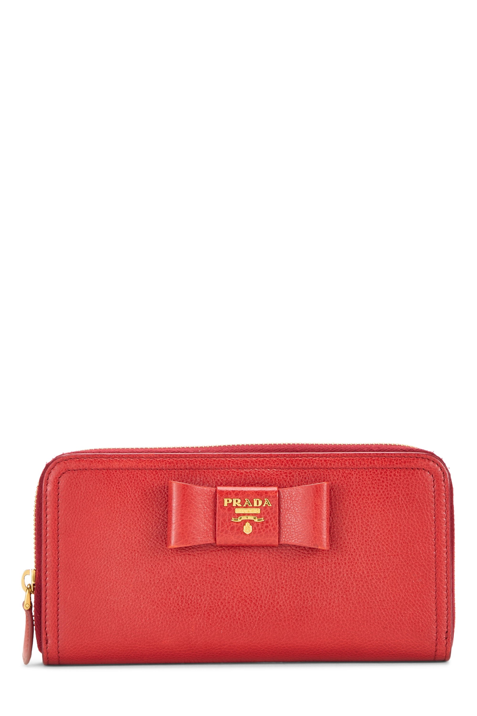 Red Vitello Daino Bow Zip Around Wallet