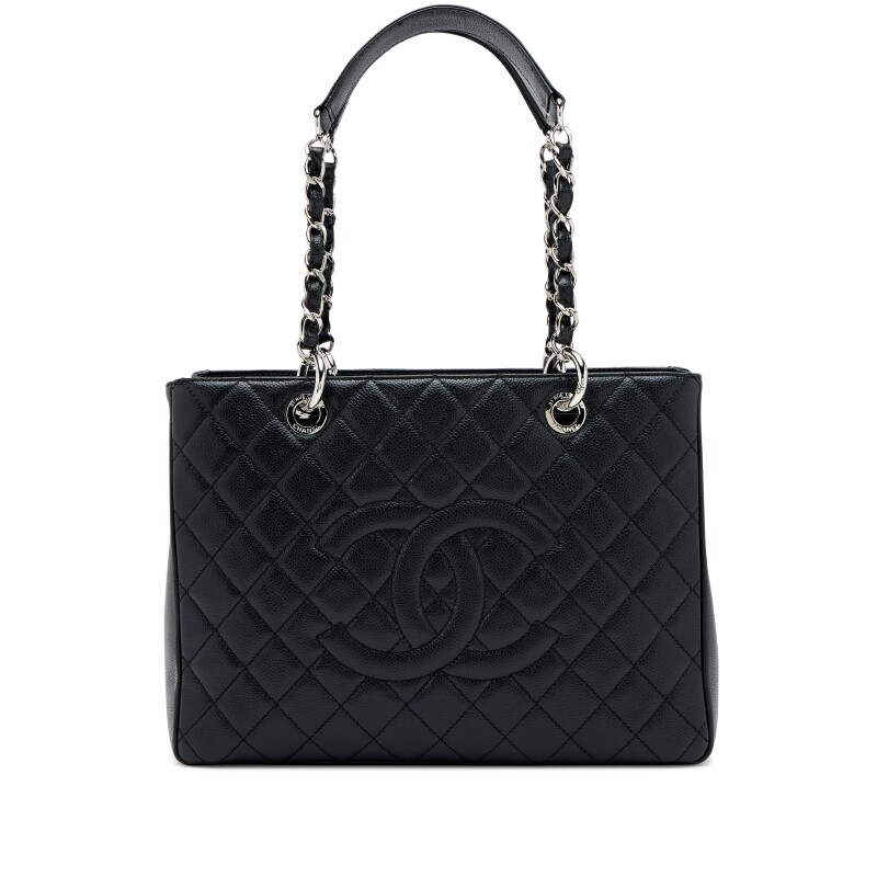 Black Quilted Caviar Timeless Grand Shopping Tote Silver Hardware, 2013-2014