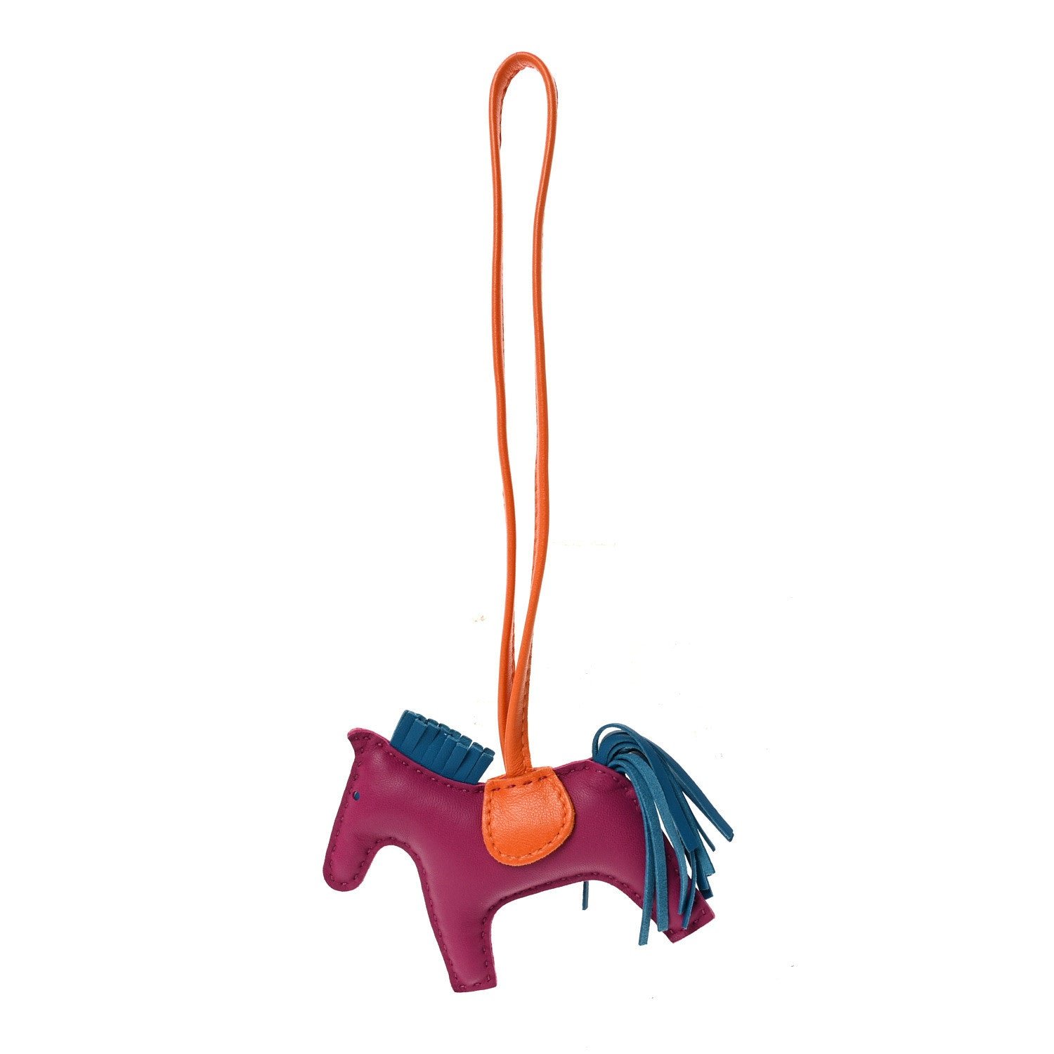 Hermes Milo Lambskin Grigri Rodeo Horse Bag Charm PM Tosca Bleu Izmir Orange