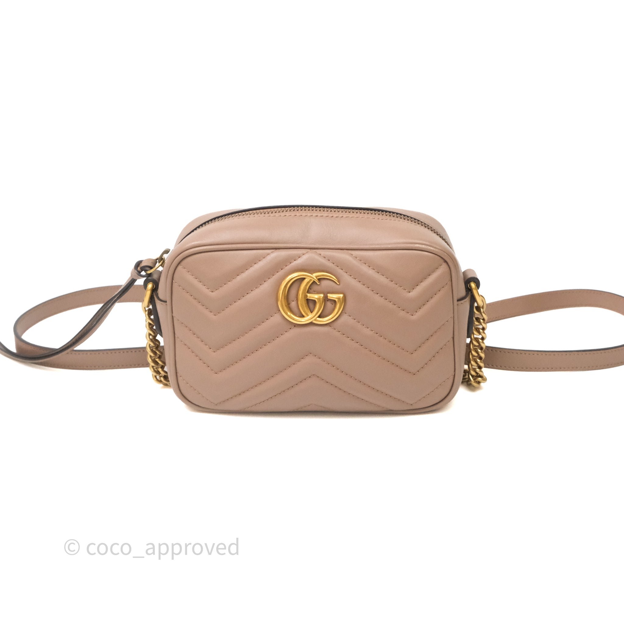 Gucci Mini Matelasse GG Marmont Camera Bag Dusty Pink Calfskin Gold Hardware