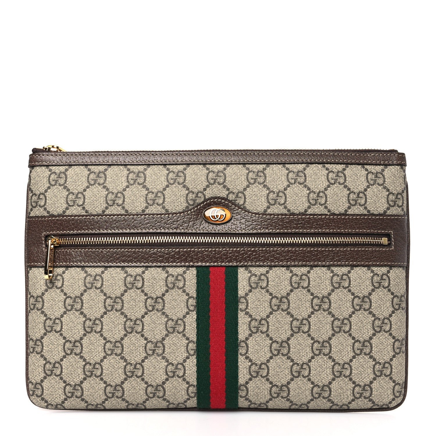 Gucci GG Supreme Monogram Large Ophidia Pouch Clutch Brown