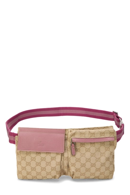 Pink Original GG Canvas Web Double Pocket Waist Pouch