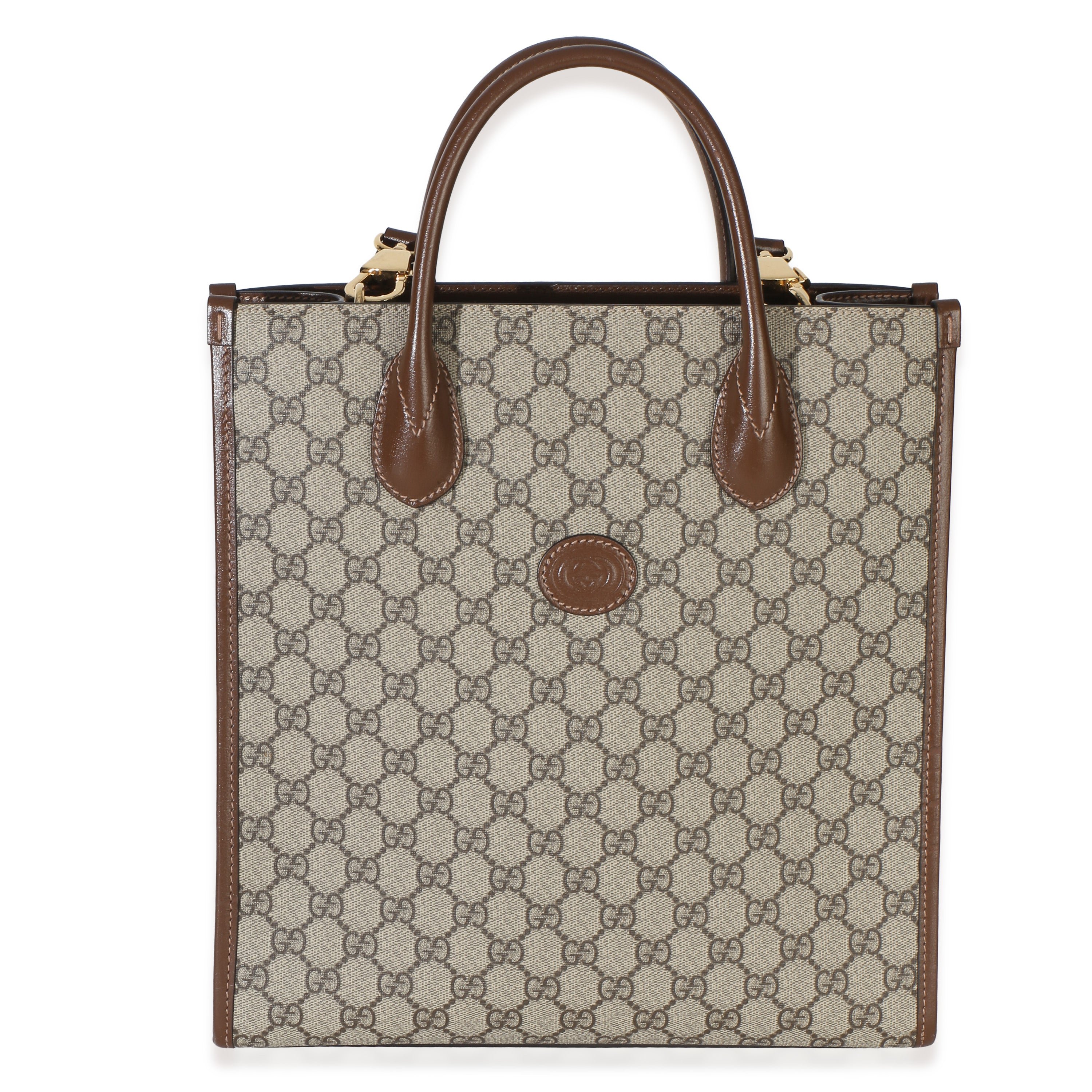 Beige Ebony GG Supreme Canvas Small Retro Interlocking Tote