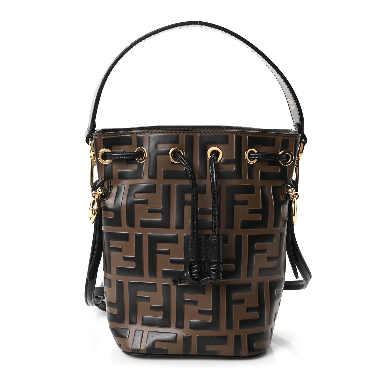 Fendi Vitello Liberty F is Fendi Bi-Color FF 1974 Embossed Mini Mon Tresor Bucket Bag Maya Black