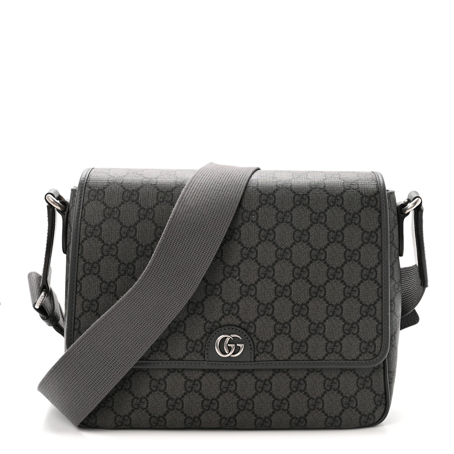Gucci Tender GG Supreme Monogram Textured Dollar Calfskin Ophidia Messenger Bag Grey Black Graphite Grey