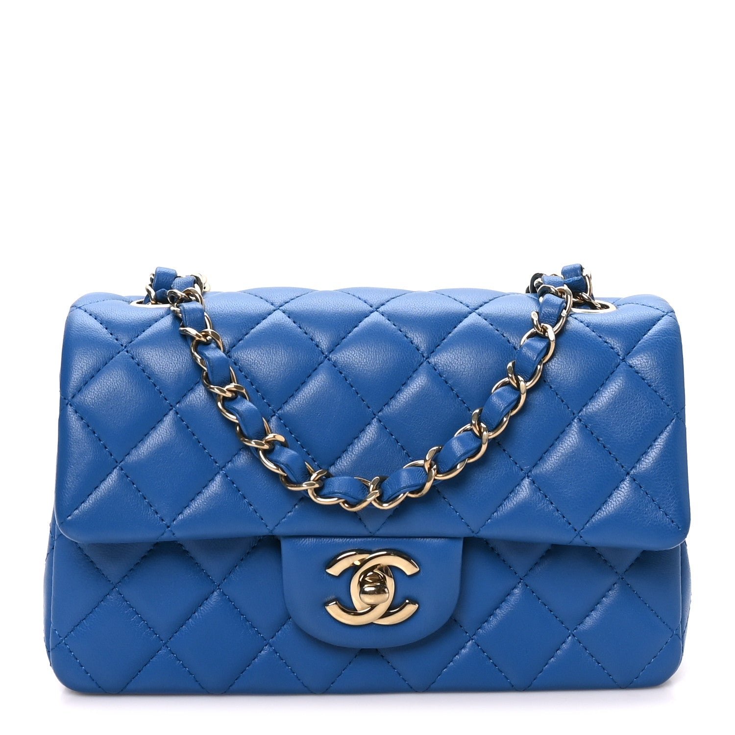Lambskin Quilted Mini Rectangular Flap Blue