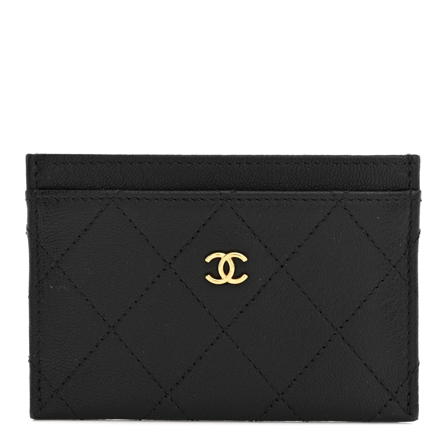 Chanel Goatskin Stitched CC Card Holder Black