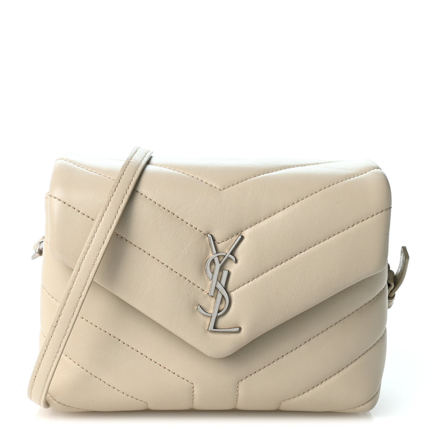 Saint Laurent Calfskin Y Quilted Monogram Toy Loulou Crossbody Bag Blanc Vintage