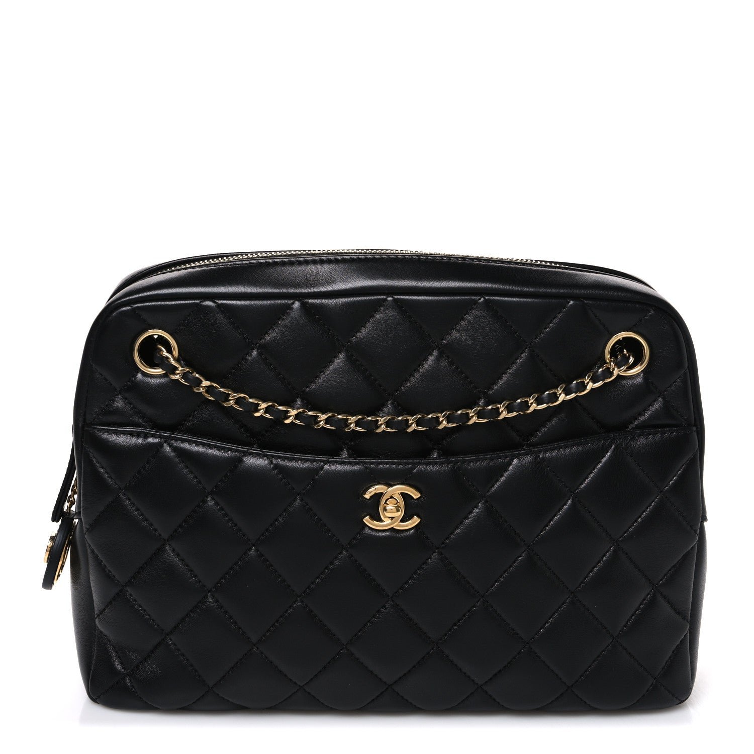 Chanel Lambskin Quilted Large Camera Case Black