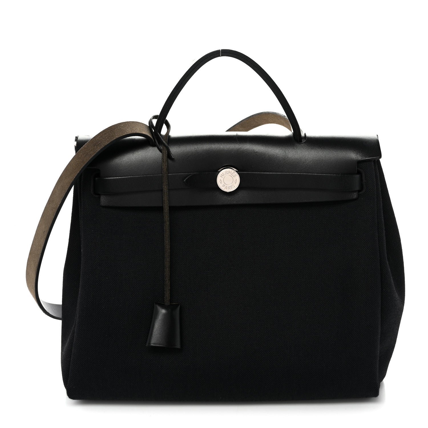 Hermes Military Toile Vache Hunter Herbag Zip Retourne 31 PM Black