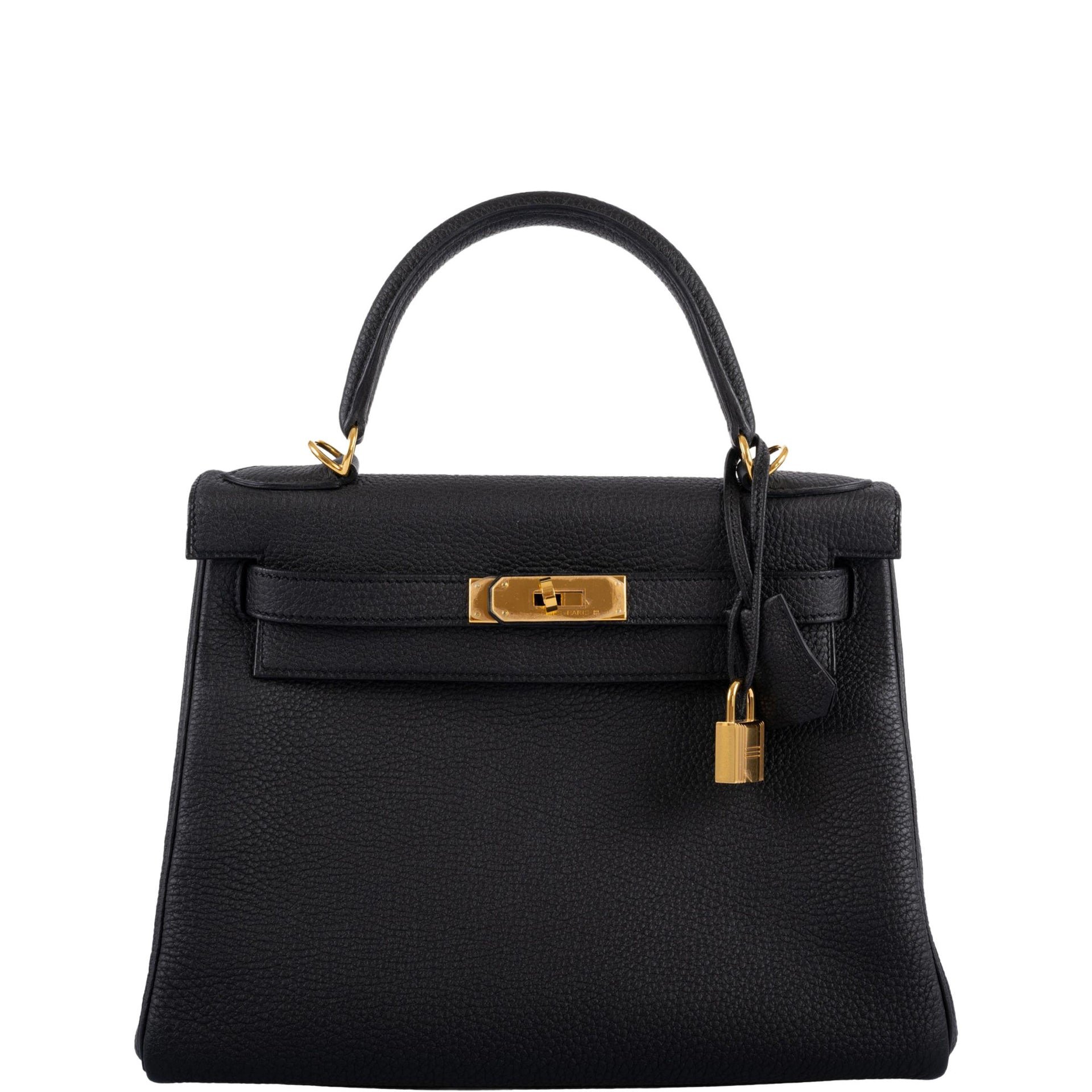 Hermes Hermès Kelly 28 Retourne HSS Noir Togo with Blue Piping Gold Hardware