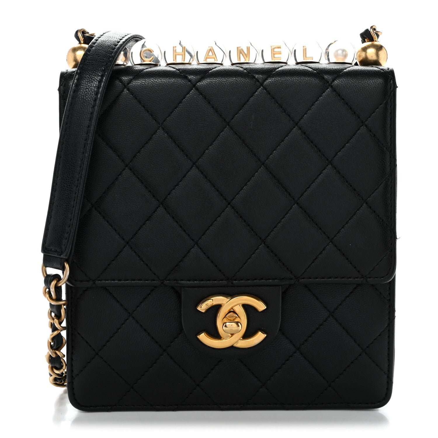 Chanel Goatskin Quilted Chic Pearls Flap Black