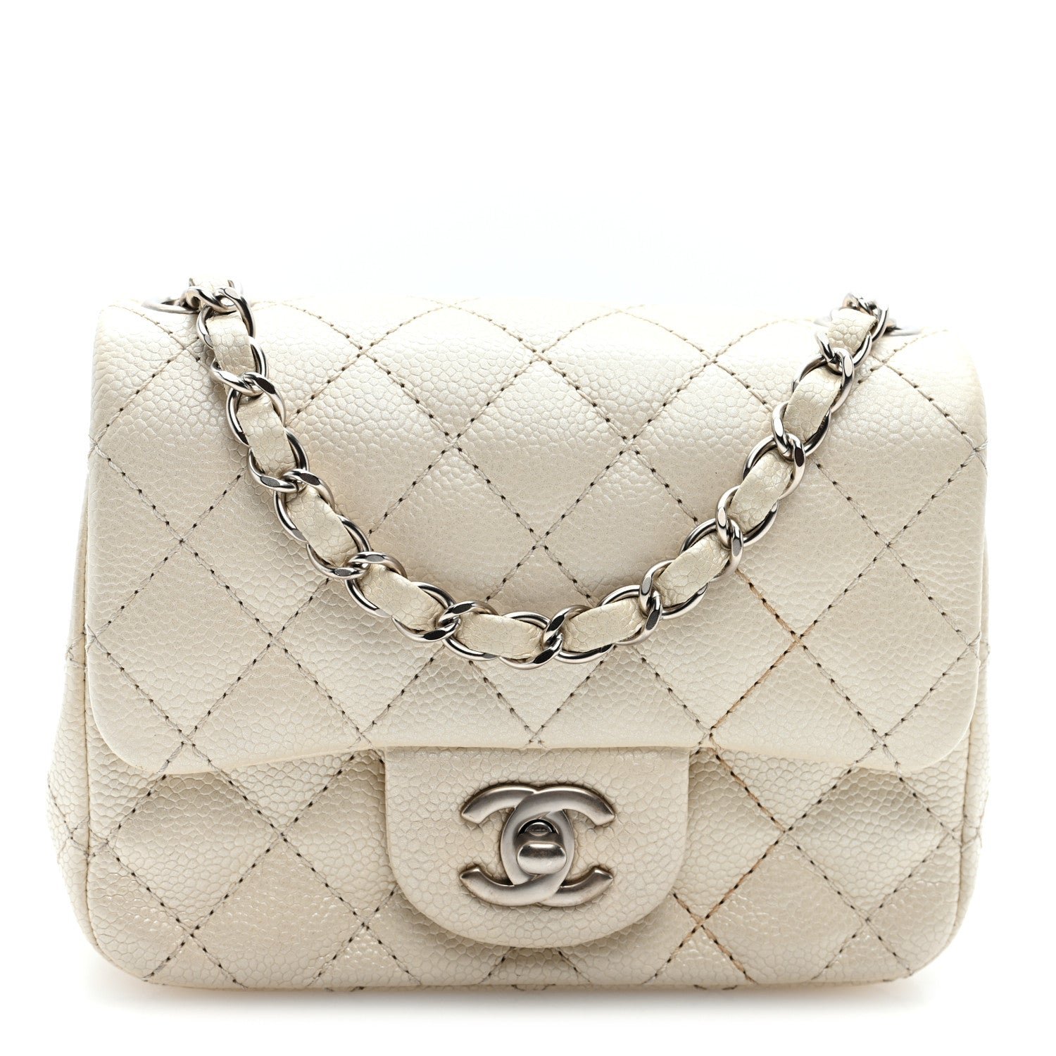 Chanel Iridescent Caviar Quilted Mini Square Flap White