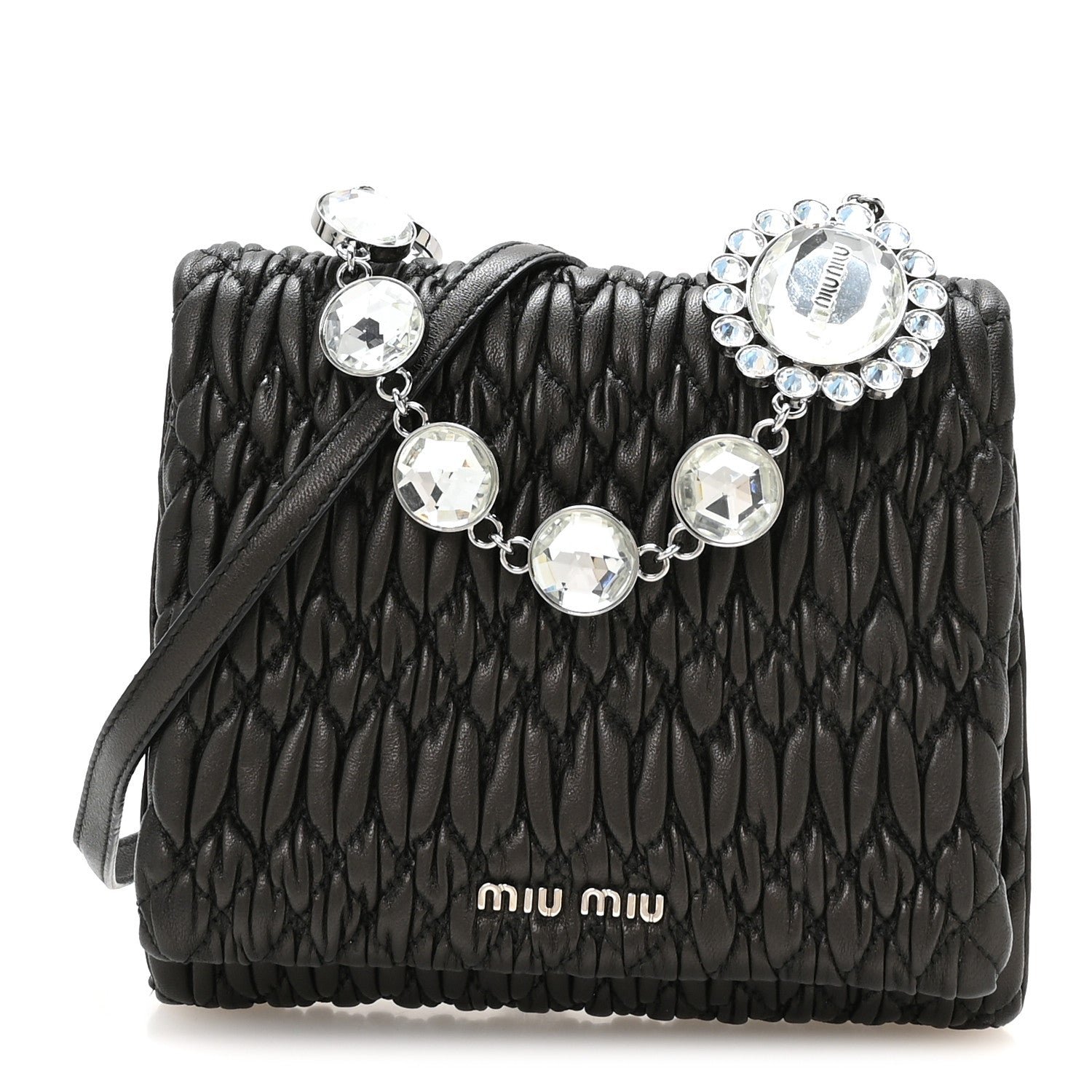 Miu Miu Nappa Matelasse Crystal Shoulder Bag Black
