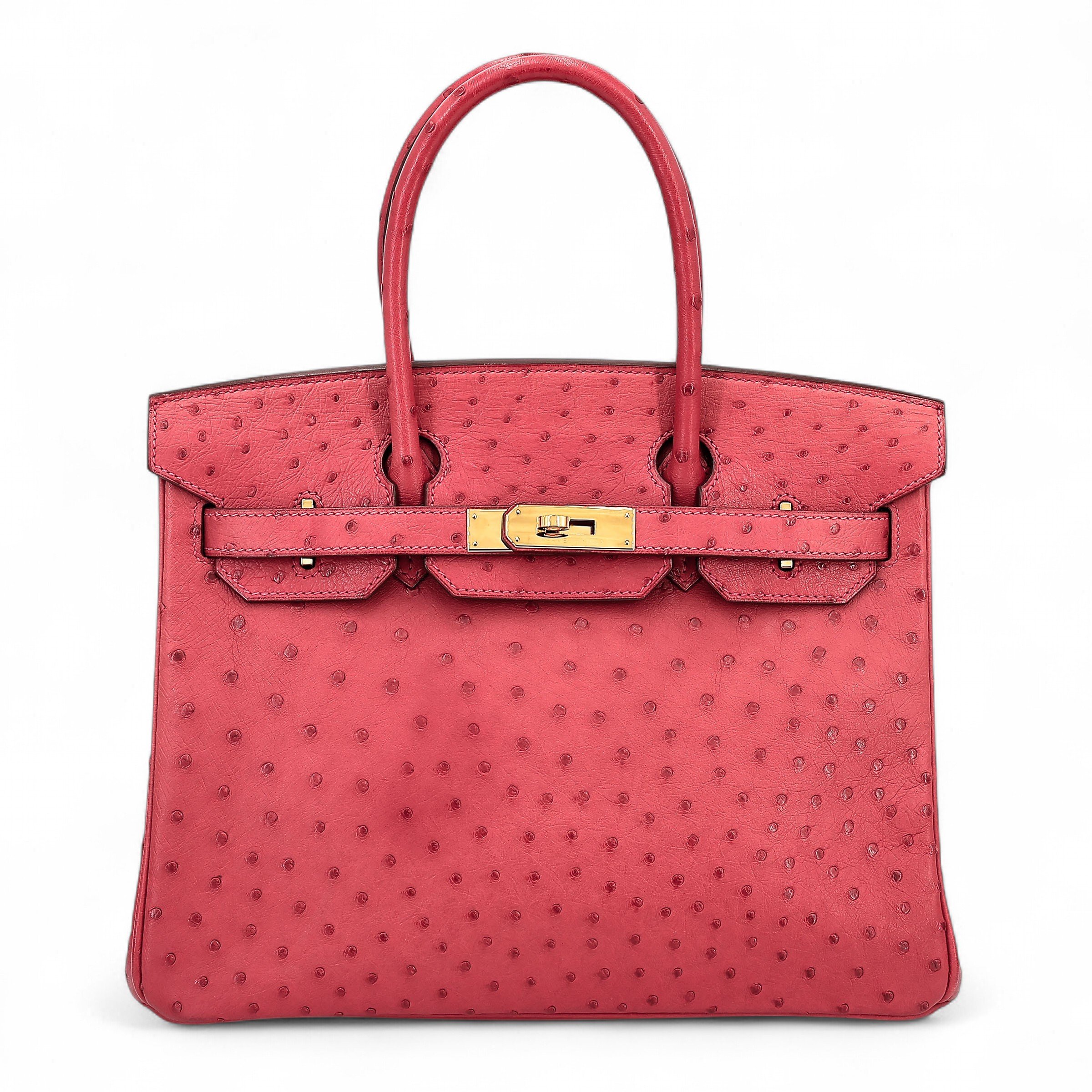 Hermes Very Good ( Rank A) HERMÈS Birkin 30 Bougainvillea (A5) Ostrich Gold hardware T (2015)