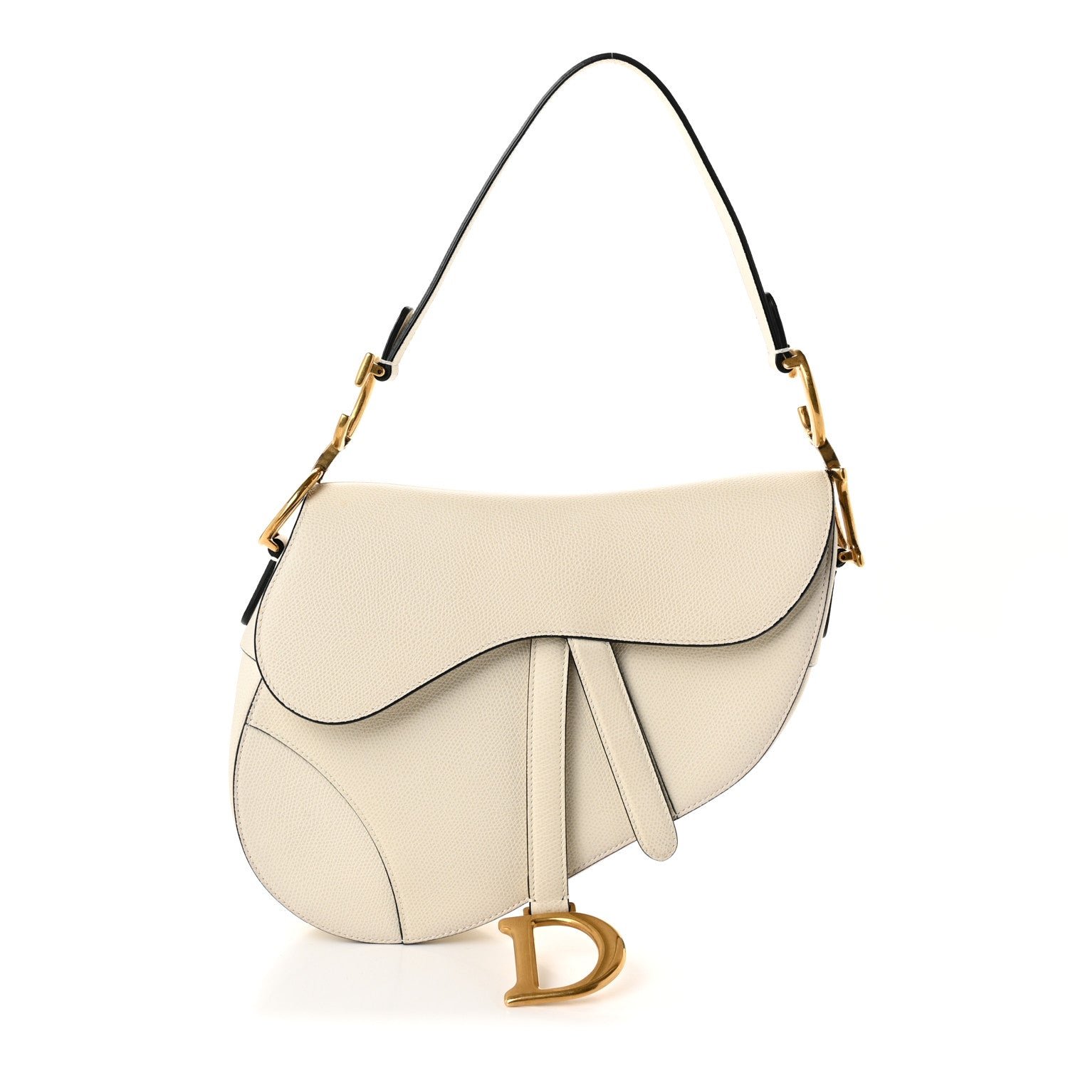 Christian Dior Grained Calfskin Saddle Bag White