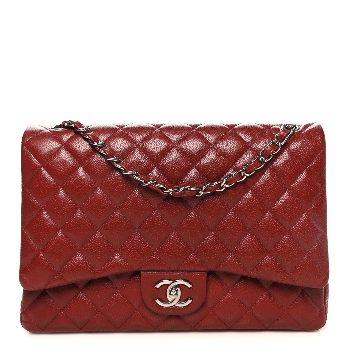 Chanel Caviar Quilted Maxi Double Flap Dark Red