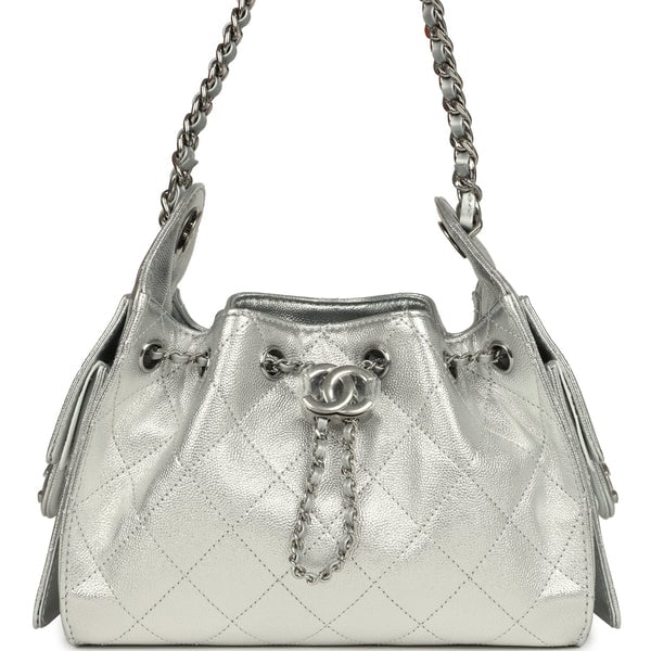 Chanel Chanel Mini 25 Hobo Bag Metallic Silver Caviar Silver Hardware
