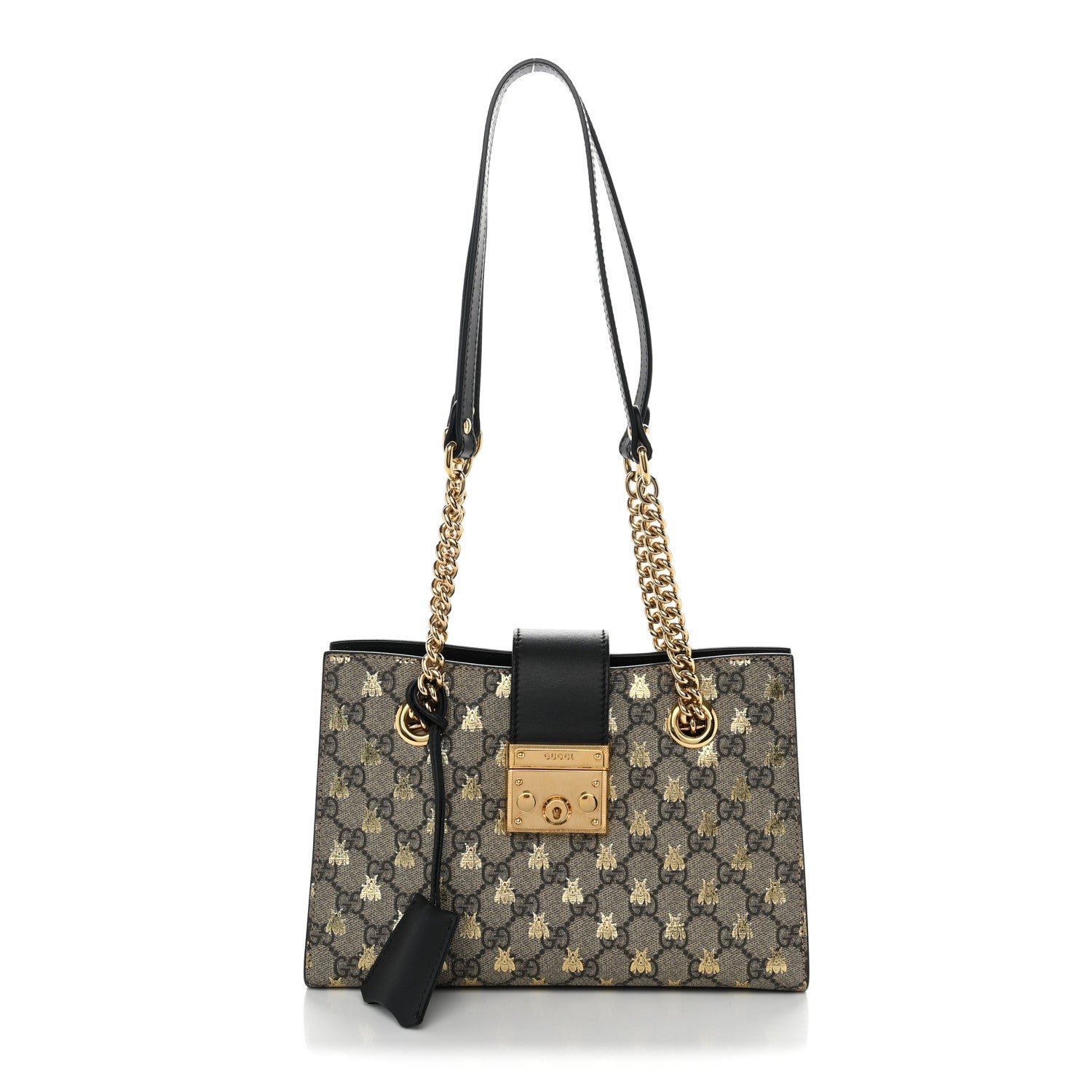 Gucci GG Supreme Monogram Bees Small Padlock Tote Beige Oro Black