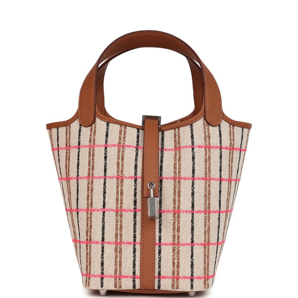 Hermes Hermes Picotin Lock 18 Gold, Ecru-Beige, Rose Pop, Black Toile H and Fauve Swift and Toile H Palladium Hardware