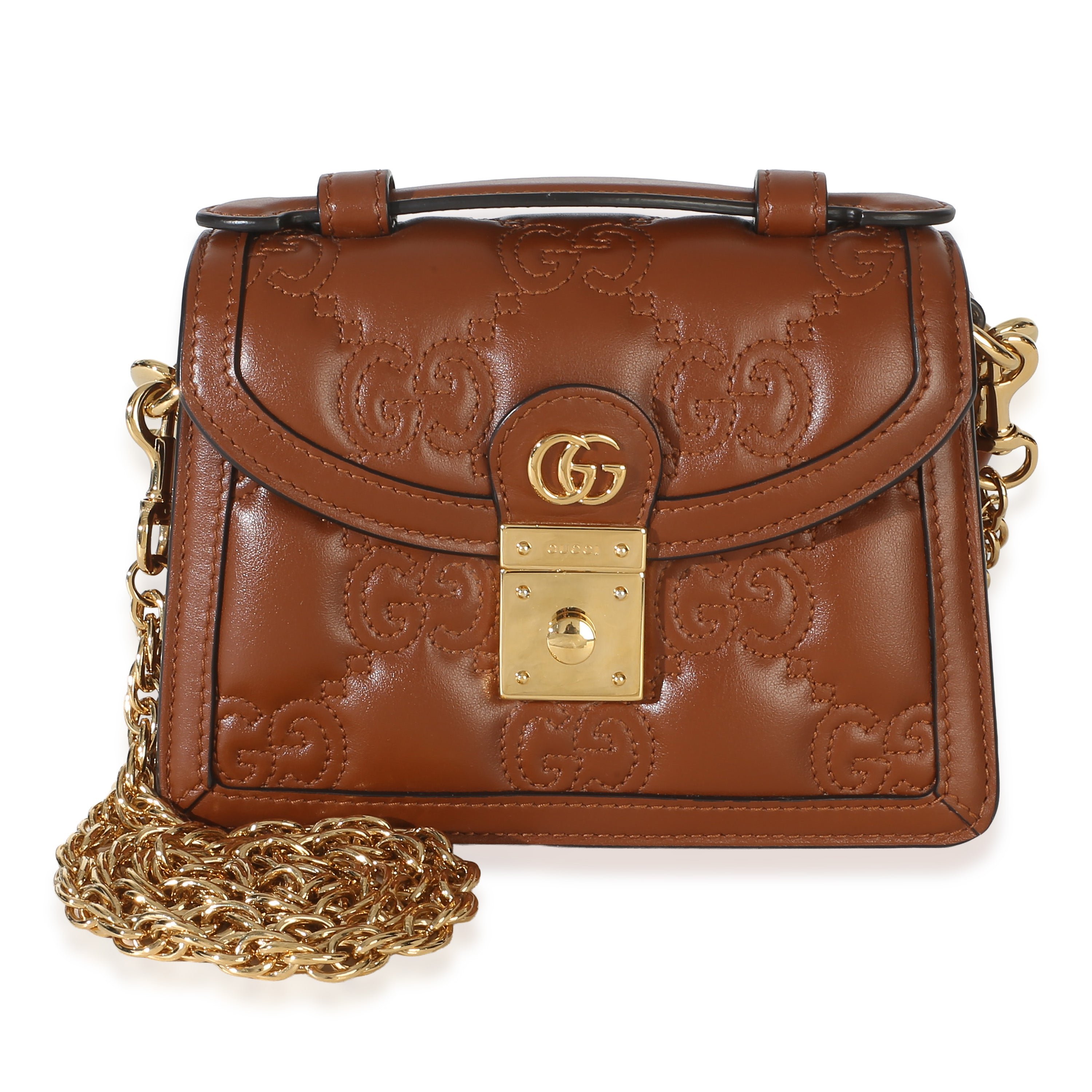 Brown Calfskin GG Matelasse Top Handle Bag With Chain