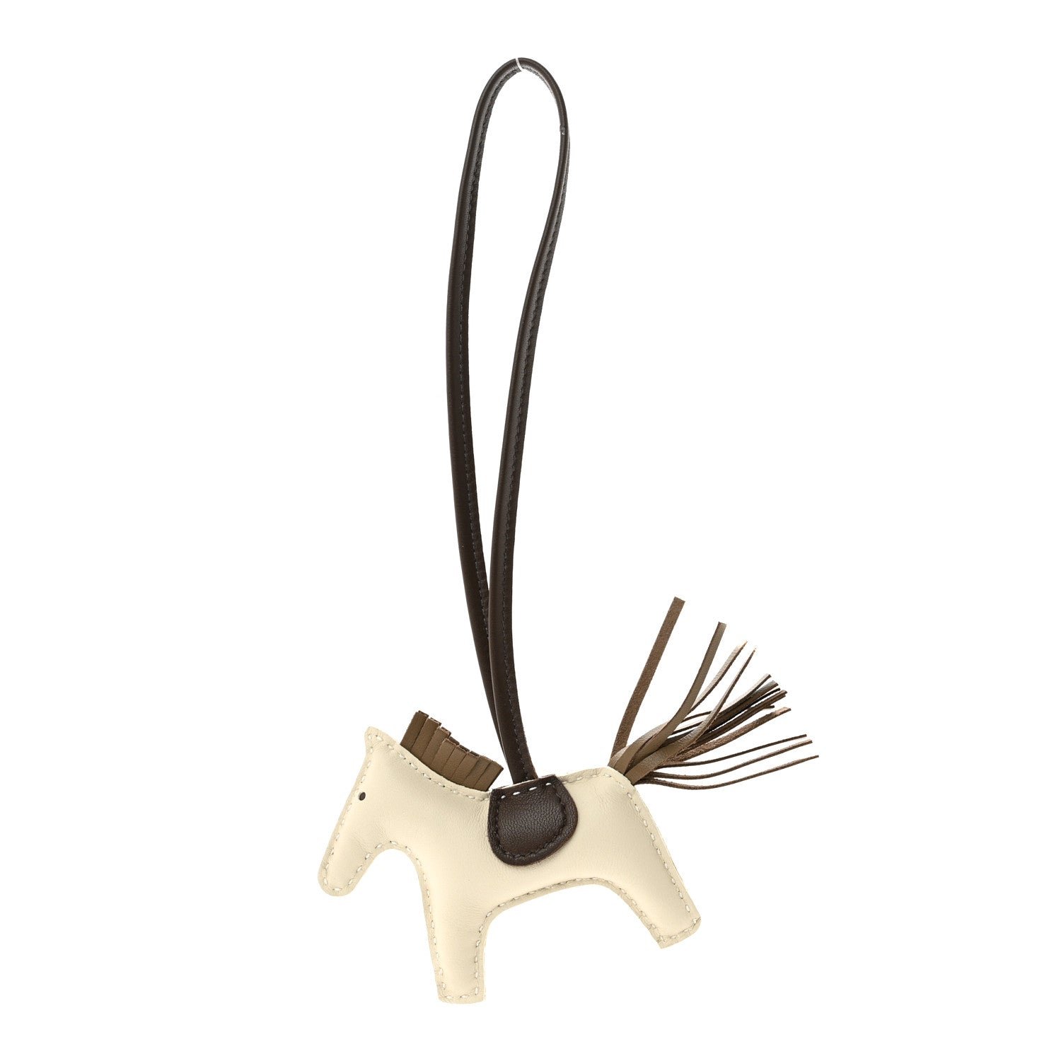 Hermes Milo Lambskin Grigri Rodeo Horse Bag Charm PM Craie Etoupe Chocolate