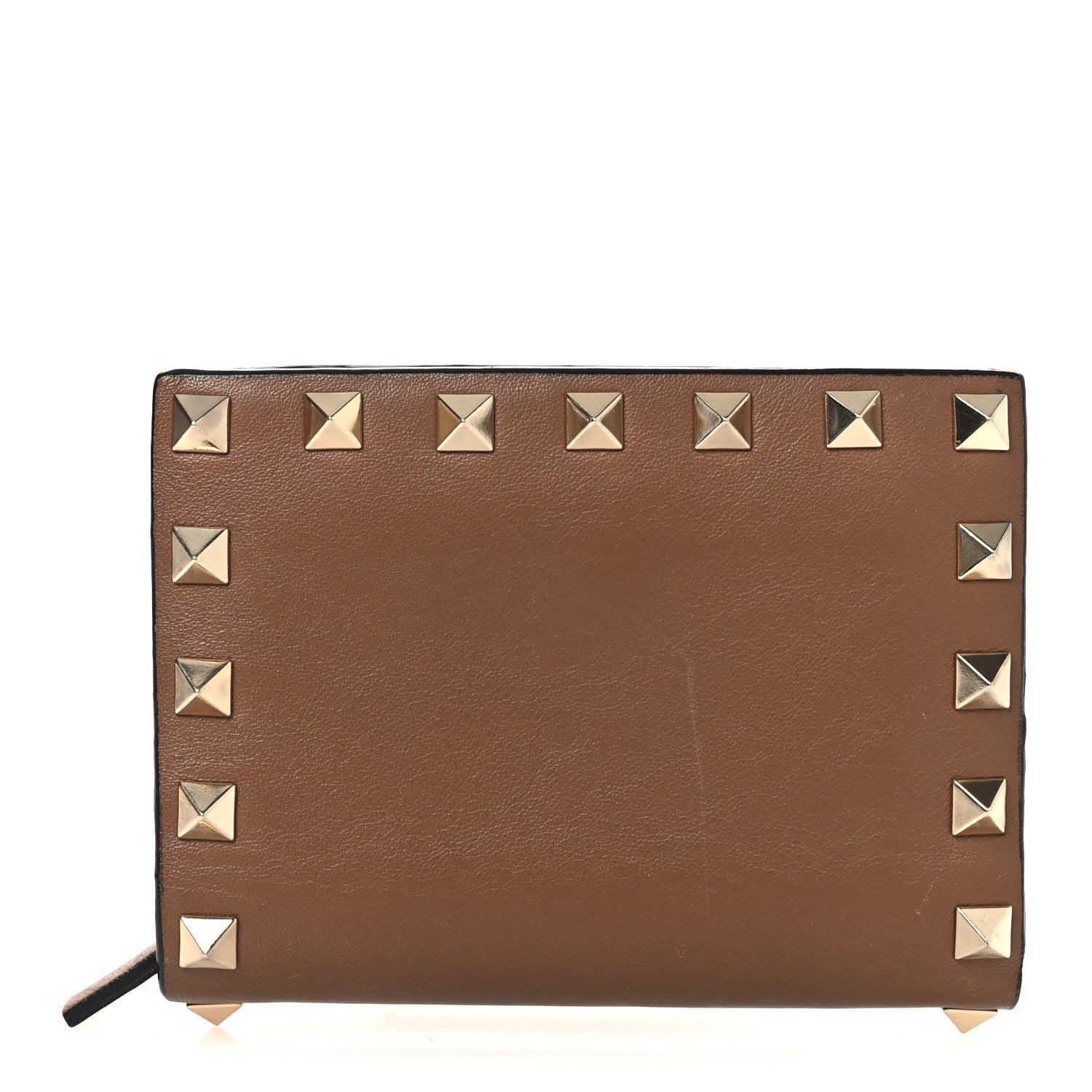 Valentino Garavani Vitello Rockstud Compact Wallet Cognac
