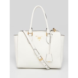 Prada Prada White Saffiano and Soft Calf Leather Tote Bag 1BA189