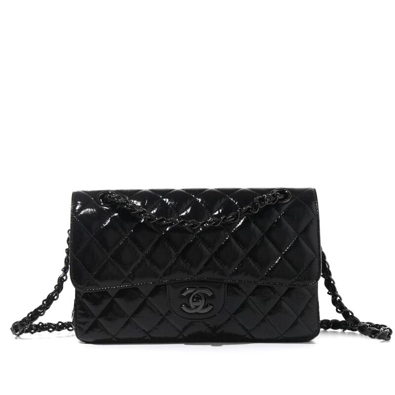 So Black Shiny Quilted Calfskin Small Timeless Double Flap Black Hardware, 2020