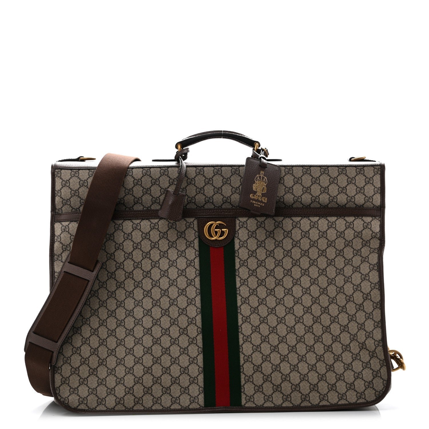 Gucci GG Supreme Monogram Textured Dollar Calfskin Web Ophidia Savoy Garment Bag Beige Ebony New Acero