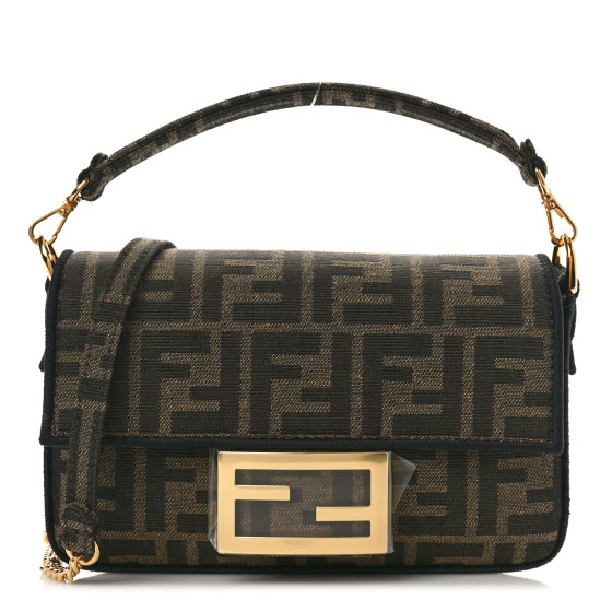 Fendi Fabric Jacquard FF 1974 Mini Baguette Tobacco Moro Black