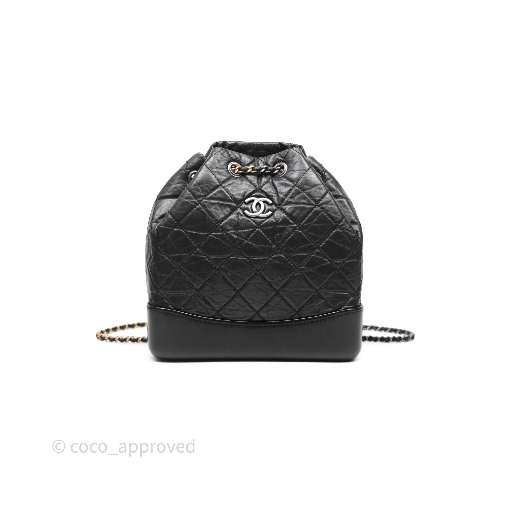 Chanel Small Gabrielle Backpack Quilted Black Aged Calfskin