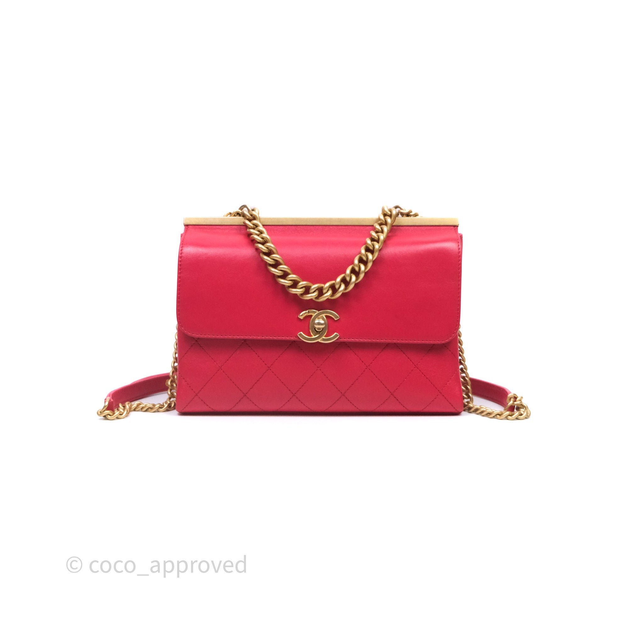 Chanel Small Coco Luxe Flap Bag Red Calfskin Aged Gold Hardware