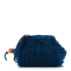 Loro Piana Cashmere Cable Knit Pontaccio Puffy Pouch Clutch Bag Blue