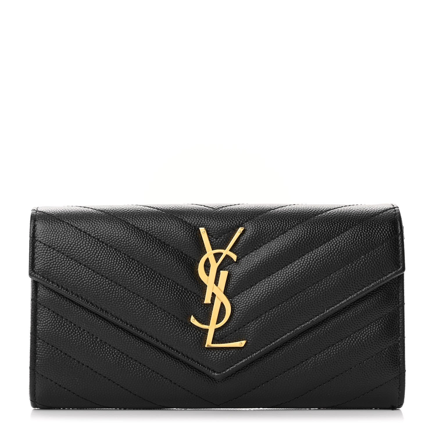 Saint Laurent Grain De Poudre Matelasse Chevron Monogram Flap Wallet Black