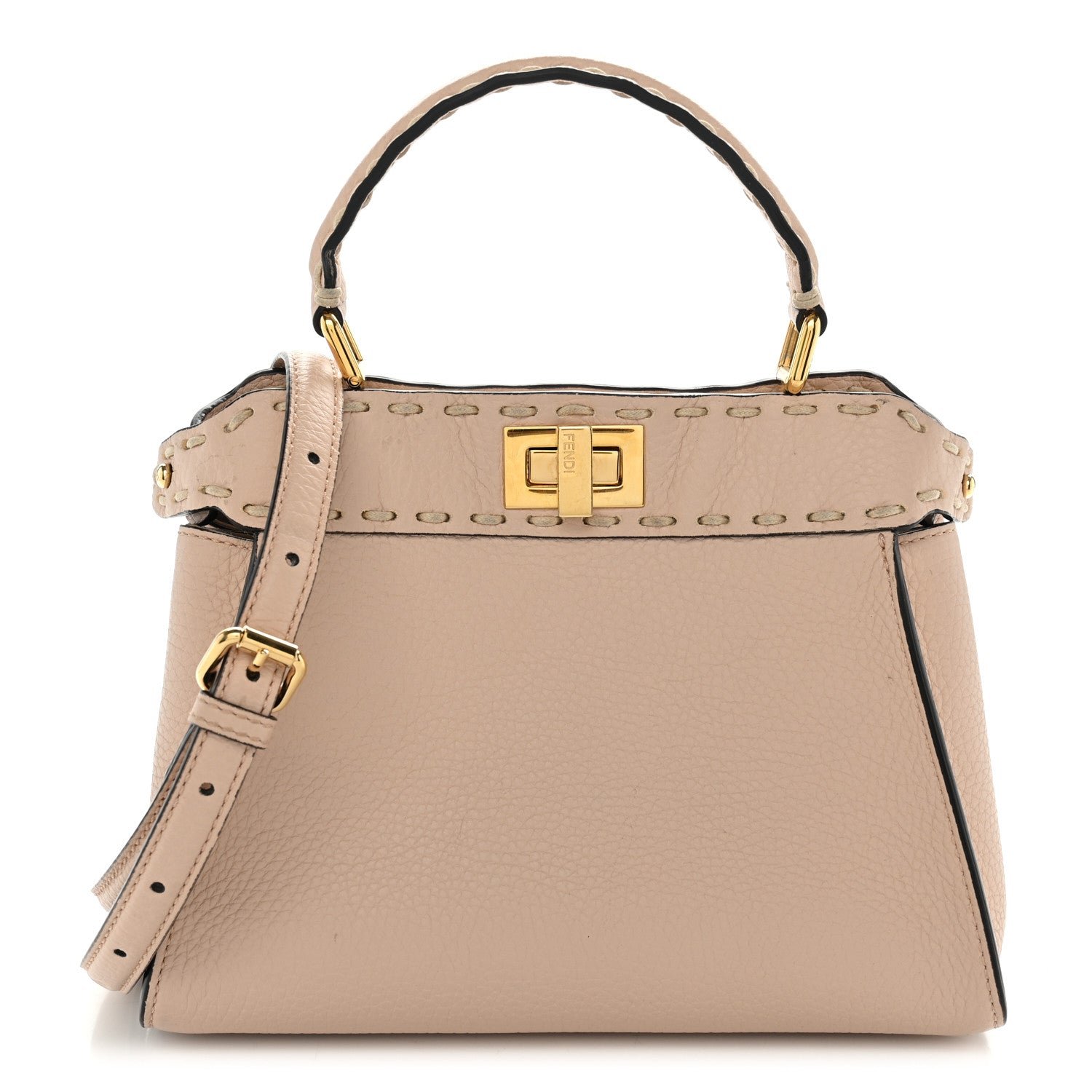 Fendi Cuoio Romano Selleria Mini Peekaboo Iconic Satchel Rosa Plaster