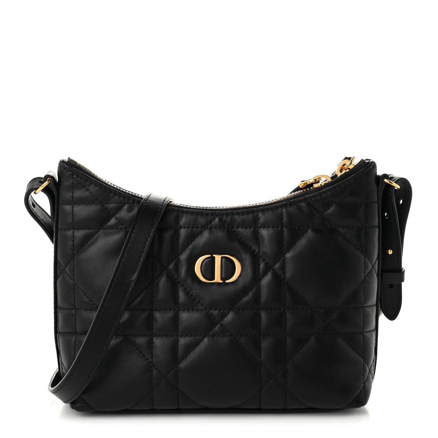 Christian Dior Calfskin Macrocannage Miss Caro Diorling Mini Bag with Chain Black