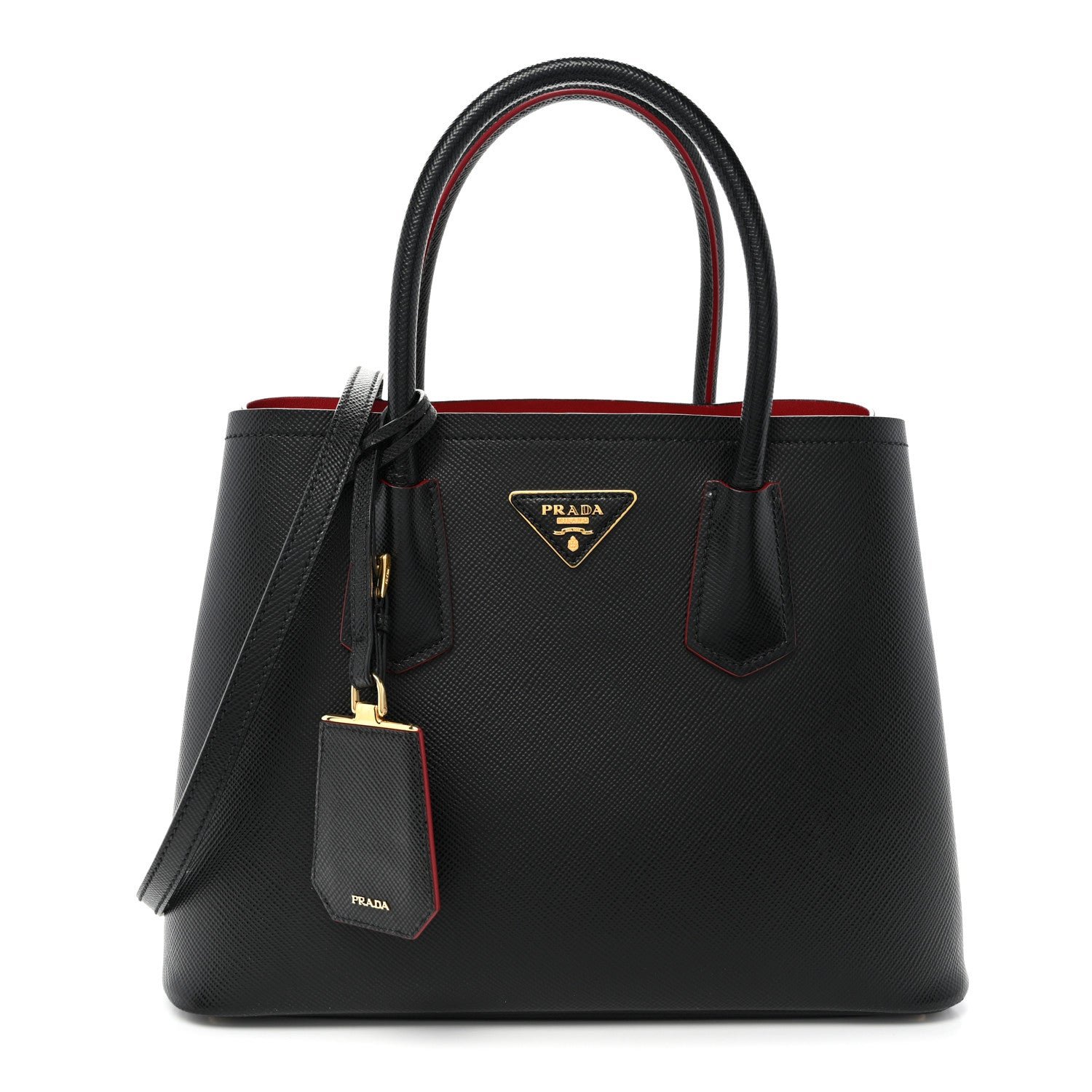 Prada Saffiano Cuir Small Double Bag Black Fuoco