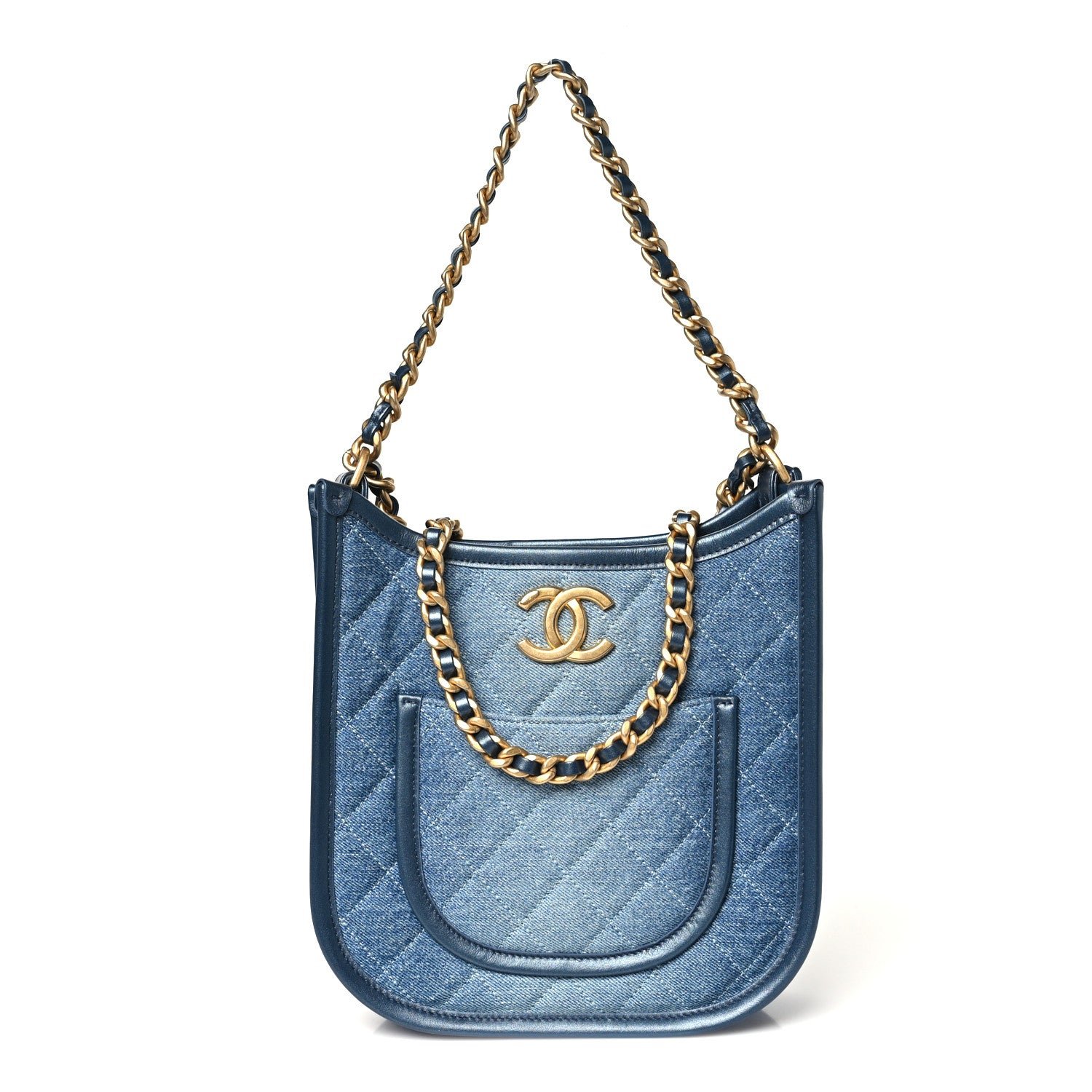 Chanel Washed Denim Quilted Small Hobo Blue