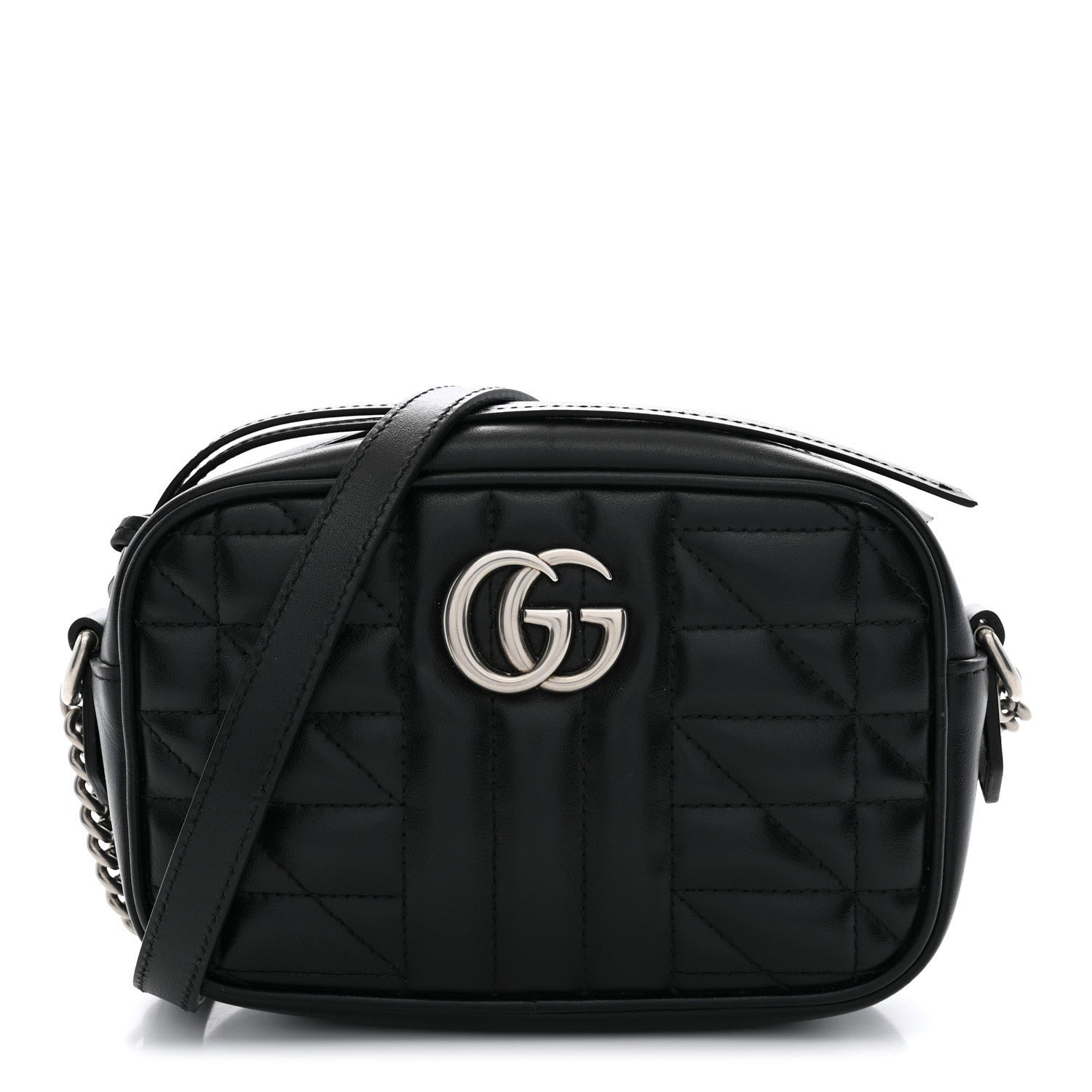Gucci Calfskin Matelasse Aria Mini GG Marmont Chain Shoulder Bag Black