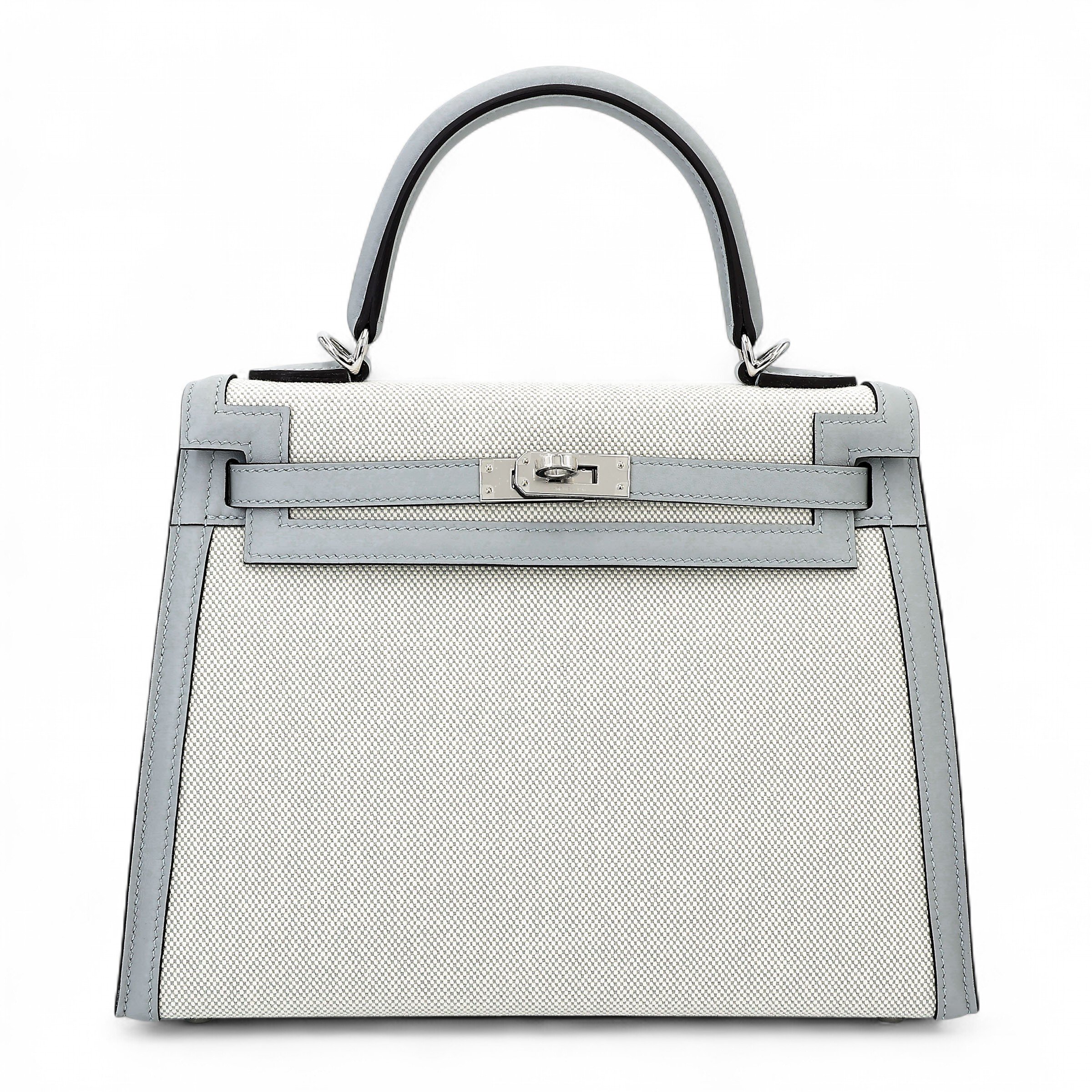 Hermes Brand New ( Rank N ) HERMÈS Kelly 25 Sellier Bleu Glacier (8U) Canvas Swift Palladium hardware K (2025)