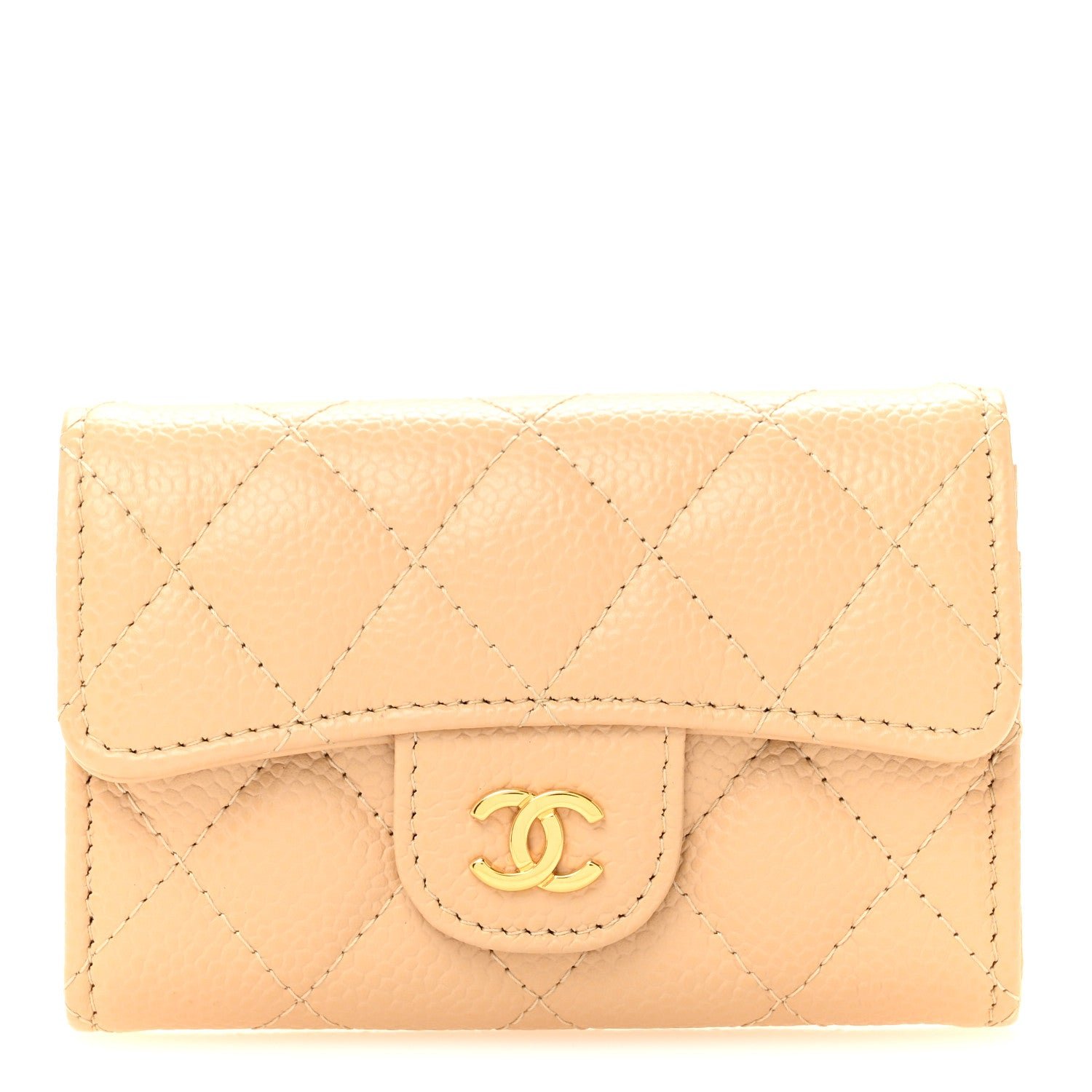 Chanel Caviar Quilted Flap Card Holder Wallet Beige