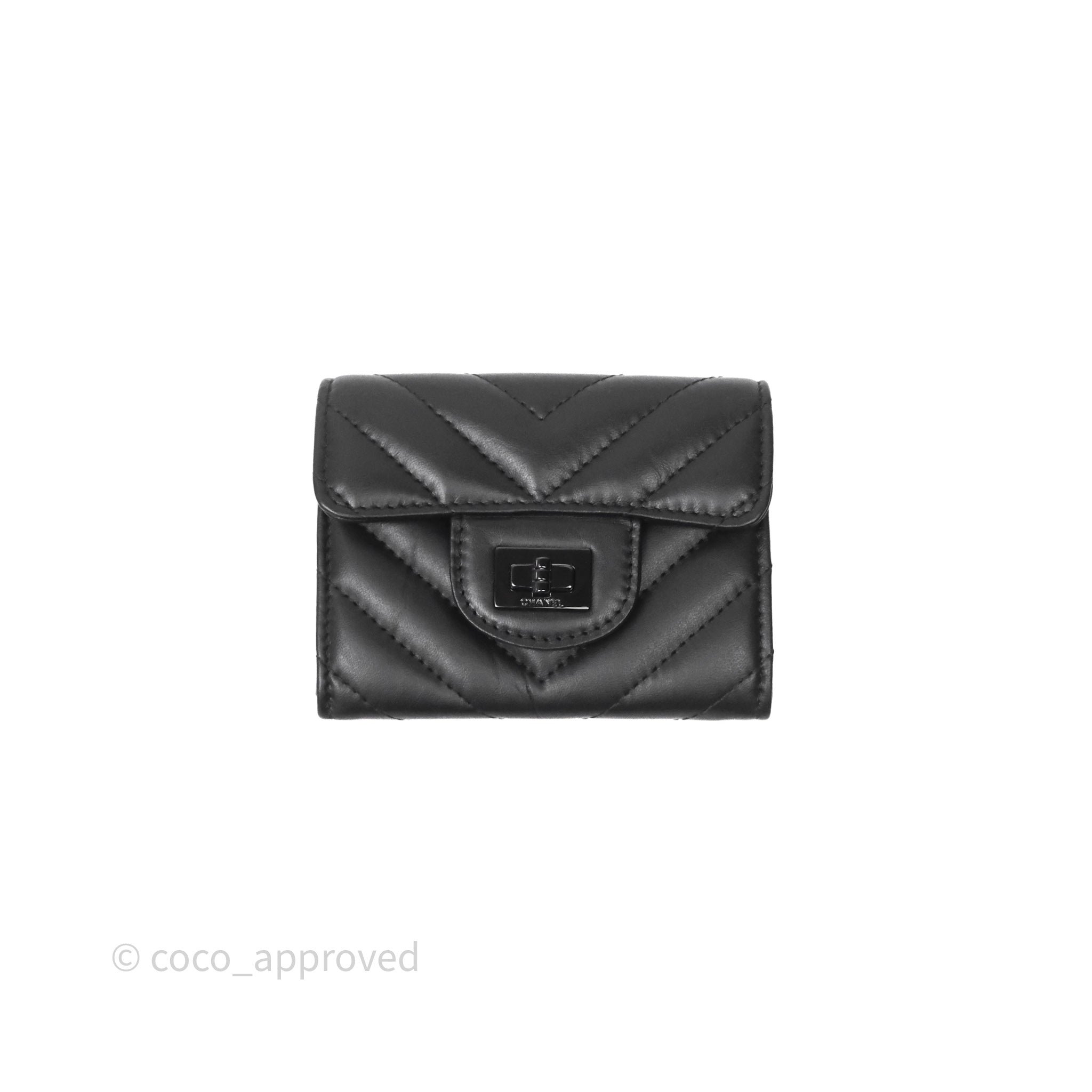 Chanel Calfskin Chevron Reissue Card Holder Wallet So Black