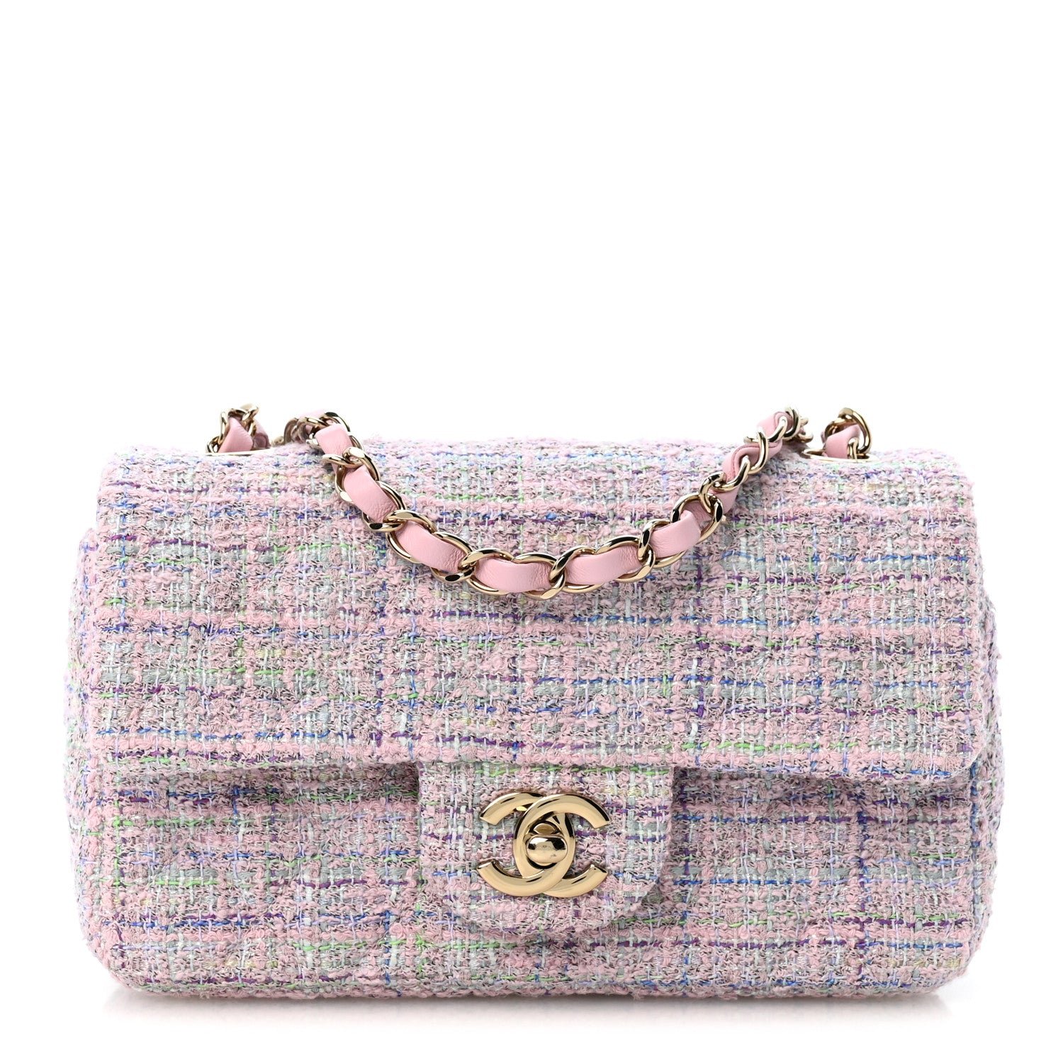 Chanel Tweed Quilted Mini Rectangular Flap Pink Multicolor