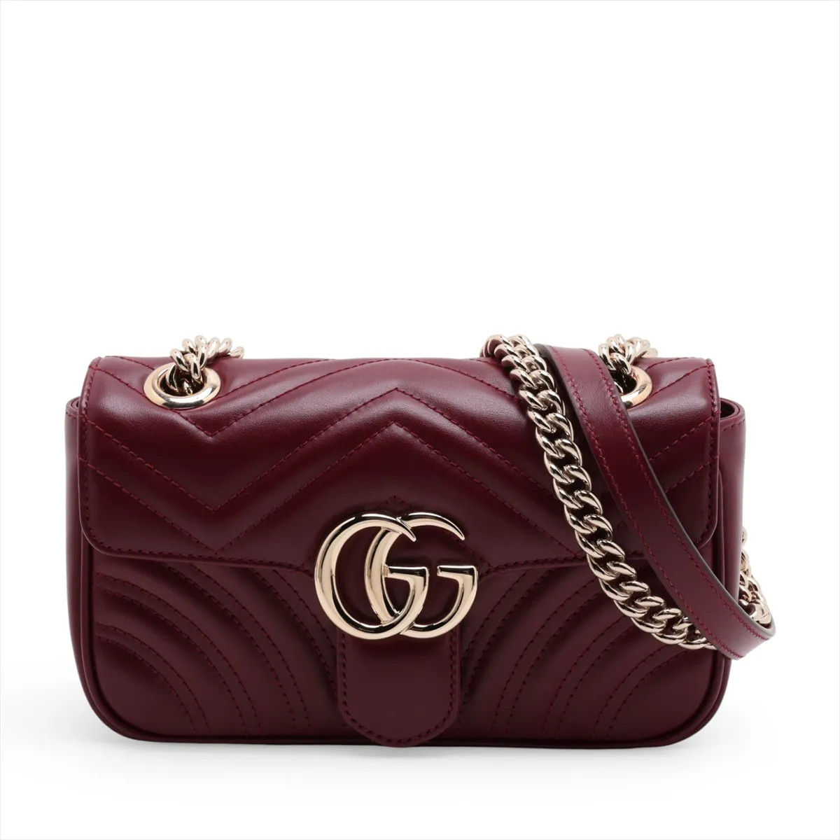 Gucci GG Marmont 446744 Leather Chain Shoulder Bag Bordeaux