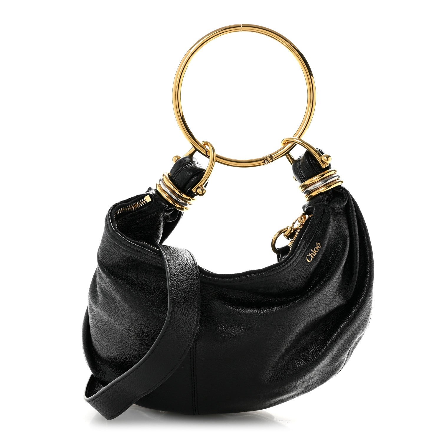 Chloe Grained Calfskin Small Bracelet Hobo Bag Black
