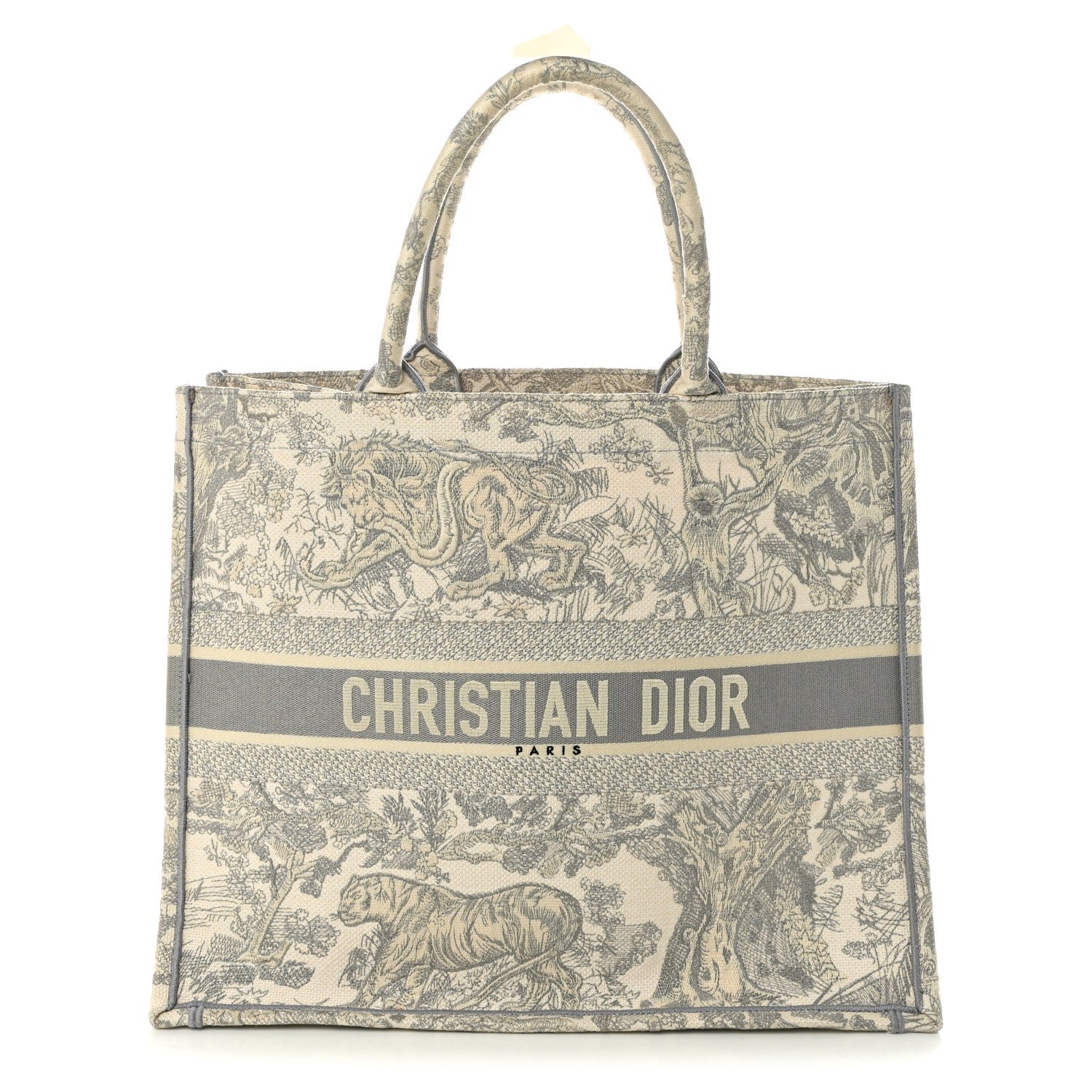 Christian Dior Canvas Embroidered Large Dioriviera Toile De Jouy Book Tote Gray