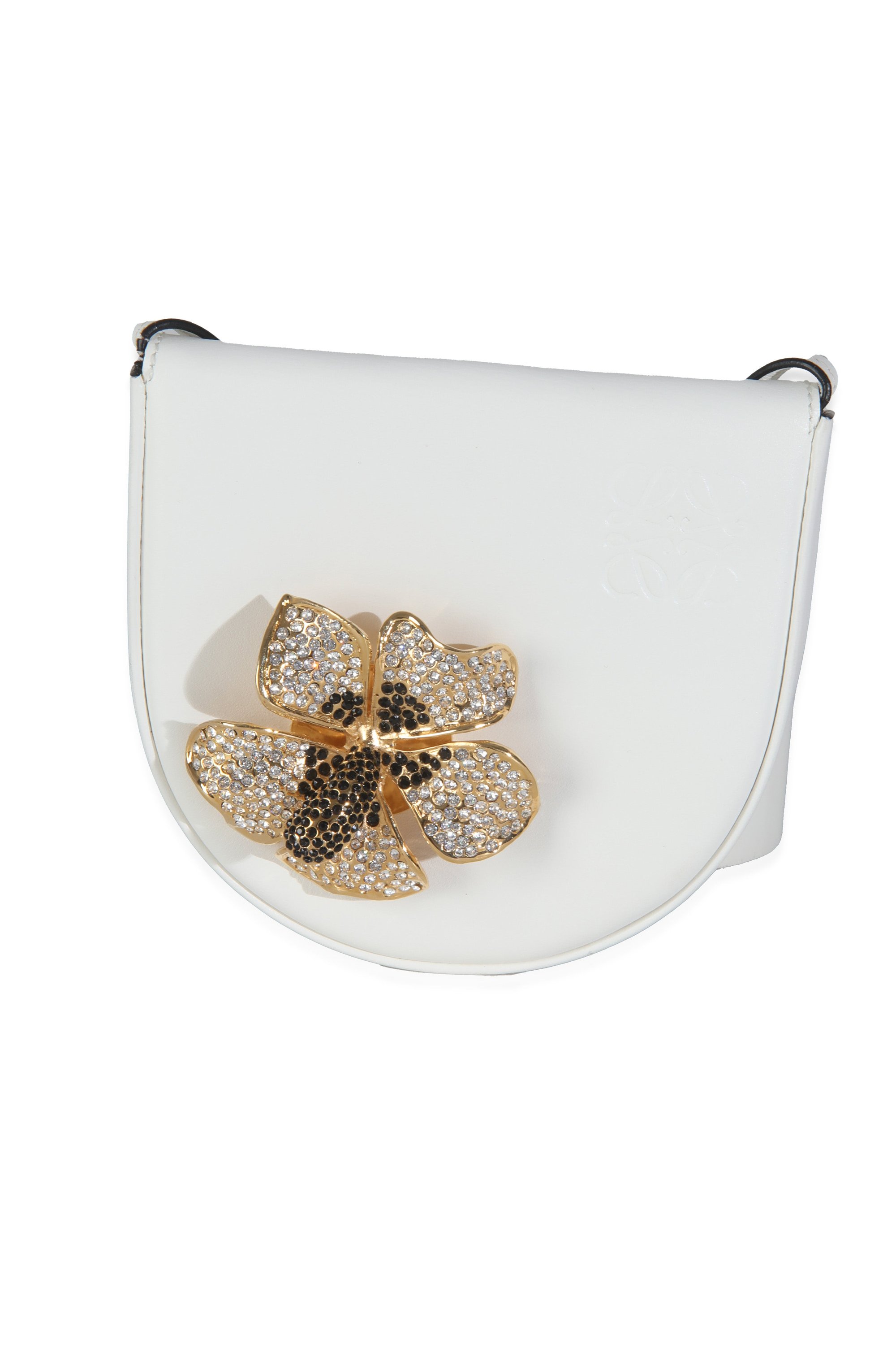 Loewe White Calfskin Heel Metal Flower Crossbody