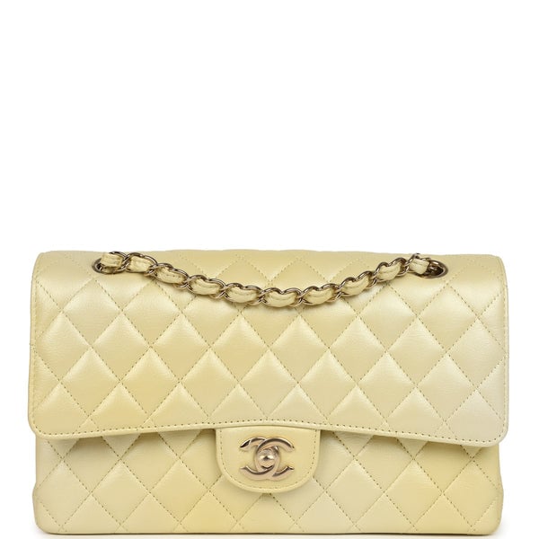 Chanel Pre-owned Chanel Medium Classic Double Flap Ombre Yellow Pearly Goatskin Gold Hardware